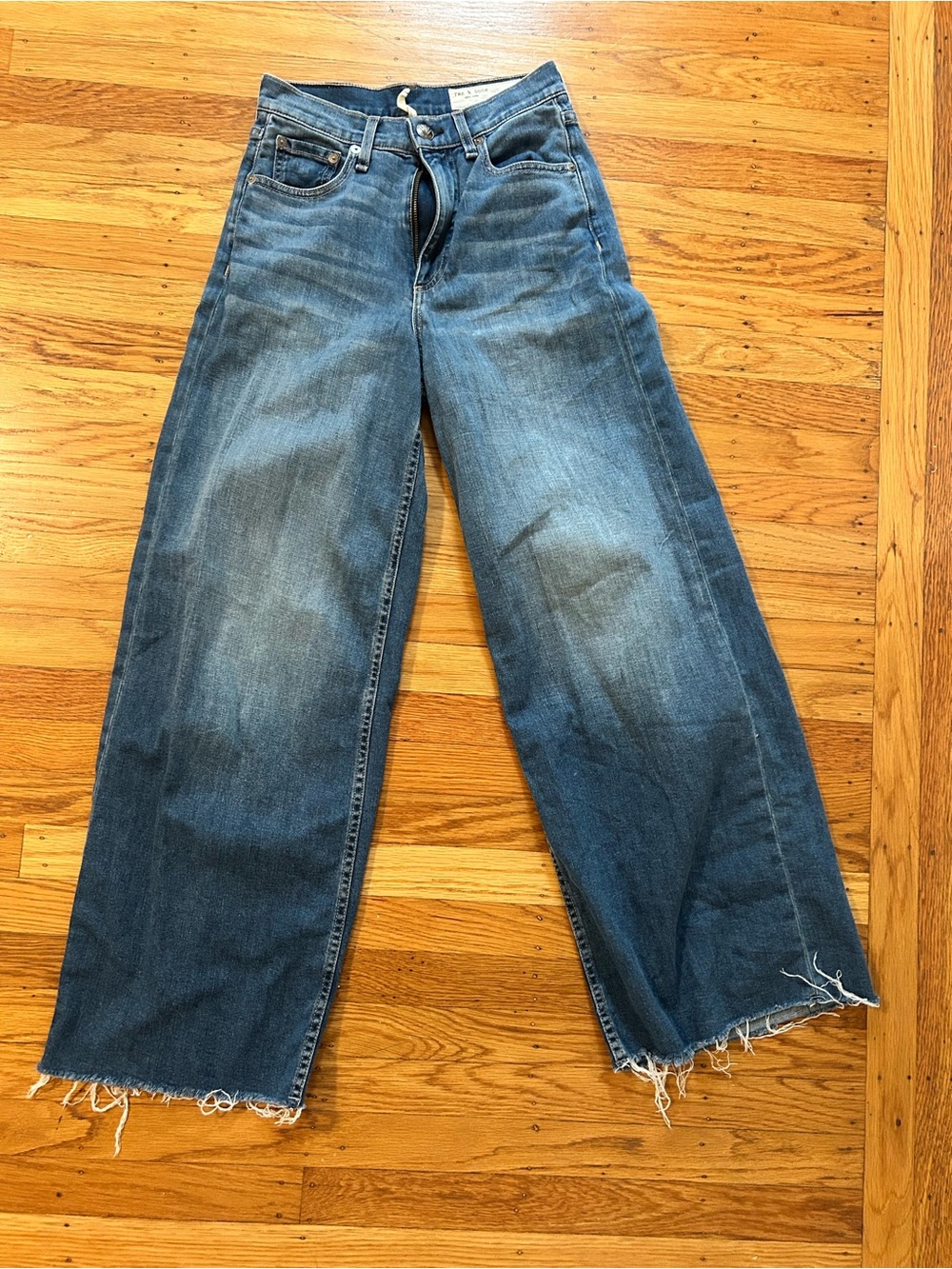 rag & bone Wide Leg Frayed Hem Blue Jeans